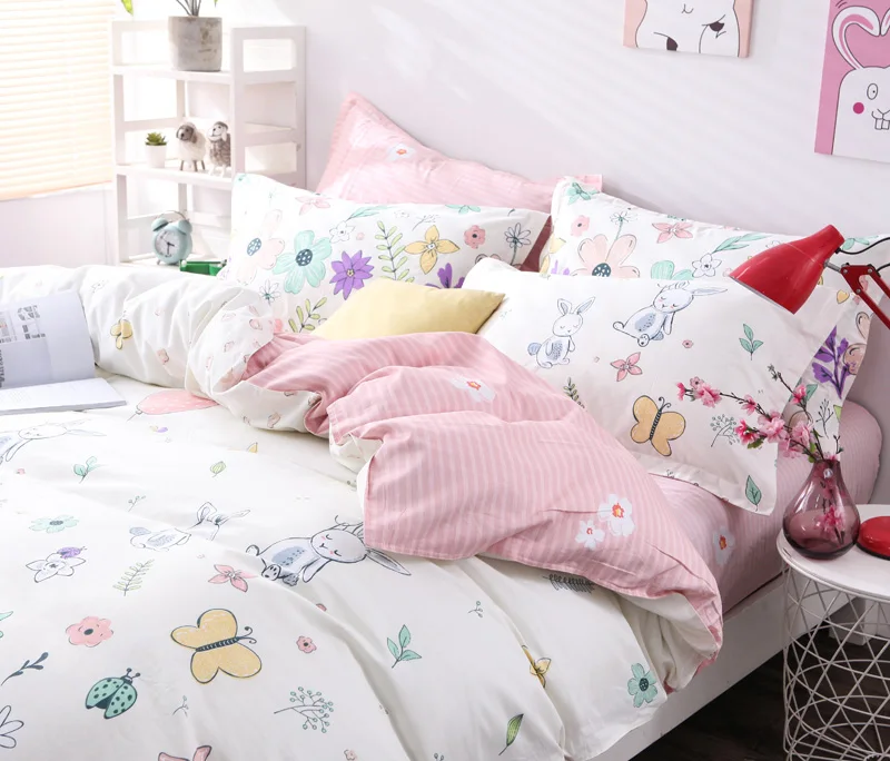 Милый кролик сад печать 4 шт простыня наволочка пододеяльник наборы постельных