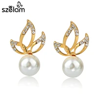 low luxury austrian crystal earrings fashion simulated pearl gold stud earrings for girls women bridal wedding jewelry ser150028