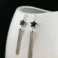 100%925 sterling silver black agate tassel earrings stars korean pop earrings free shipping