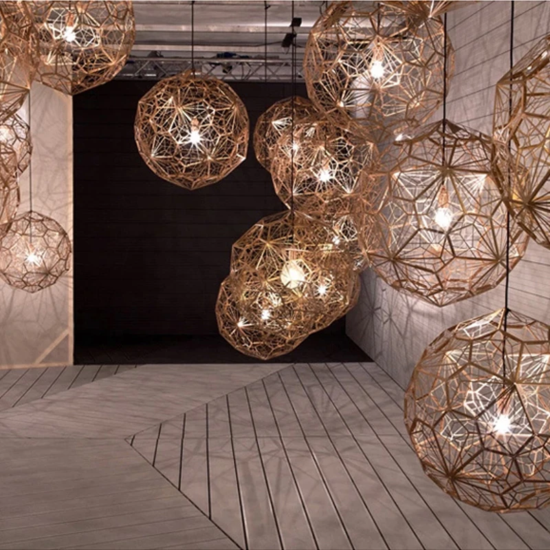 Современный подвесной светильник из меди золота серебра Etch Web для гостиной