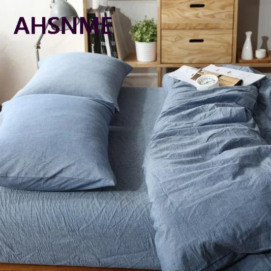 Denim Blue AHSNME, хлопок, постельное белье, супер мягкая постельное белье, покрывало, лето, однотонный пододеяльник, джинсовый синий потертый одеяло, ropa de cama - Цвет: Denim Blue