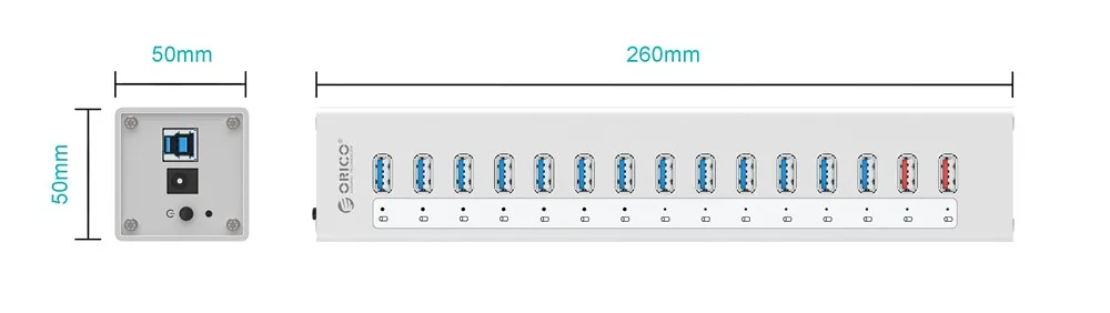 ORICO внешний usb-хаб Алюминий 13-Порты и разъёмы 5 Гбит/с USB3.0 концентраторы Splitter для Macbook портативных ПК с 2 зарядки Порты для портативных ПК