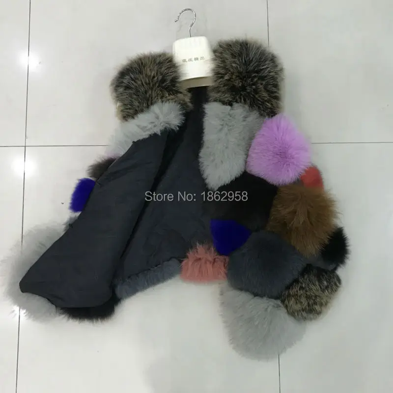 Женский короткий меховой жилет толстый теплый из лисьего меха с круглым вырезом