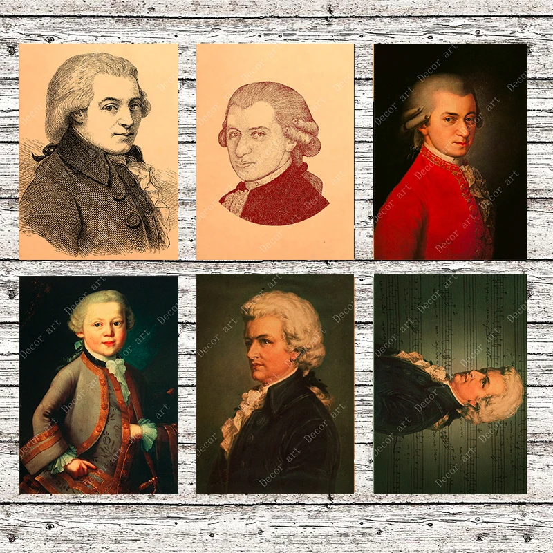 Картина на холсте Wolfgang Amadeus Mozart с изображением музыканта винтажные настенные