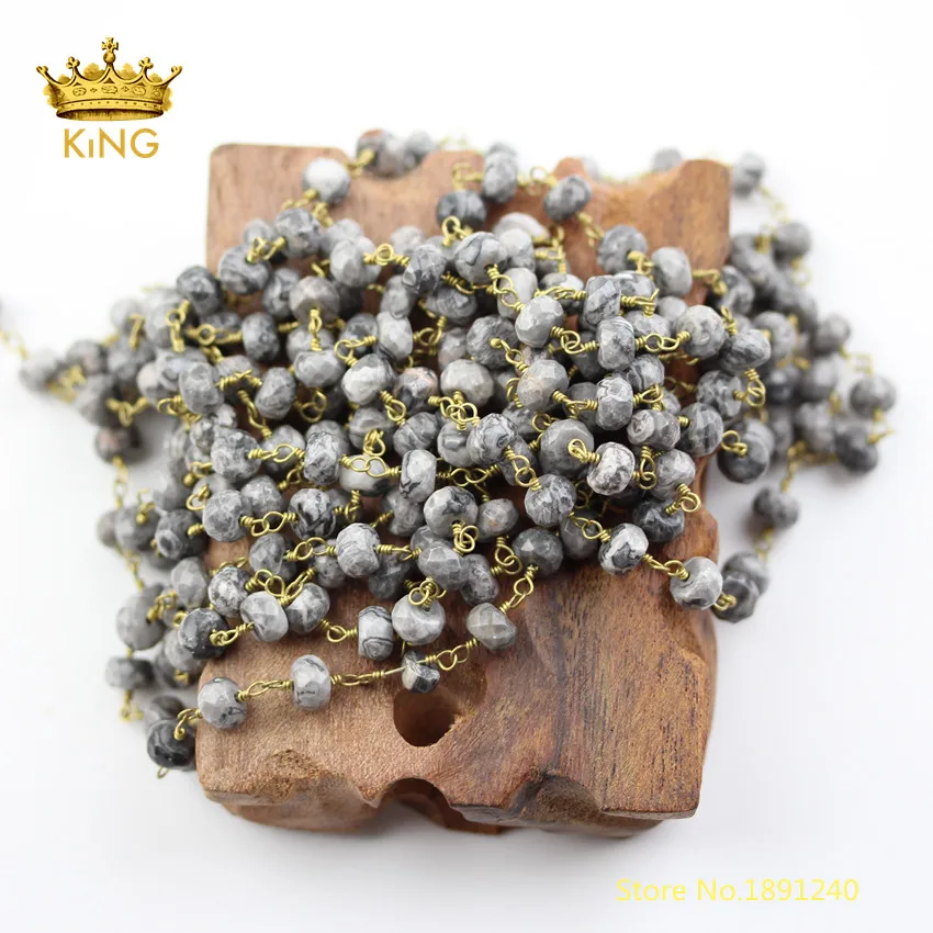 

5meters 5x8mm Map Stones Faceted Rondelle Loose Beads Chains Making Necklace,Cut Jaspers Rosary Chains Fashion Jewelry ZJ233