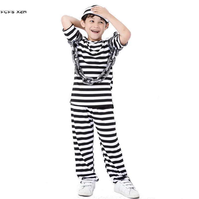 

S-L Children Kids Criminal role playing Cosplay Halloween Prisoner Costume for Boys Carnival Purim parade Masquerade Party dress