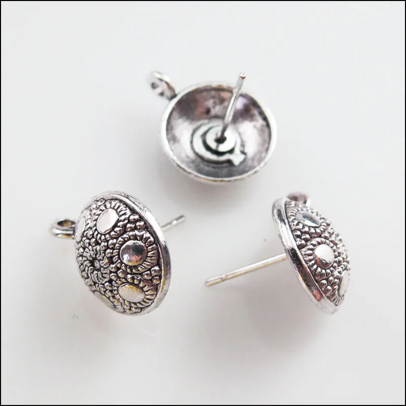 16 шт. Тибетский серебристый цвет круглой формы в форме цветка провода серьги
