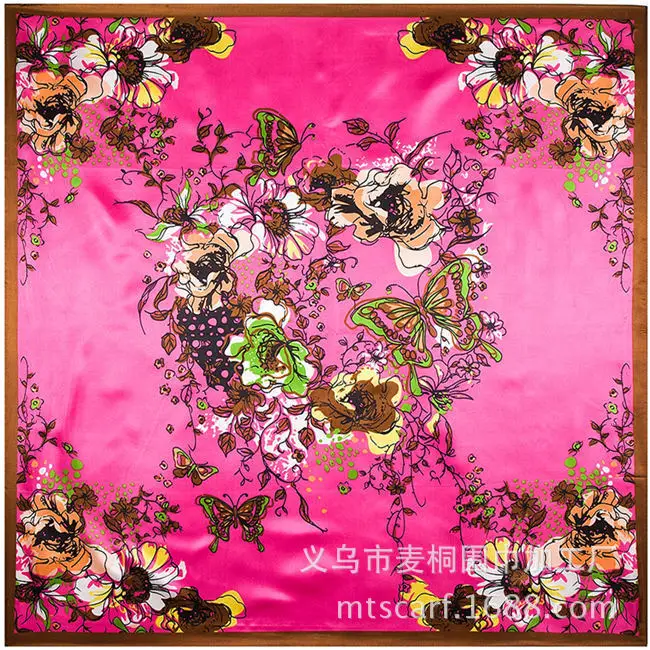 Для женщин большой атласный квадратный шелк чувство волосы шарф 35x35 дюймов 100%