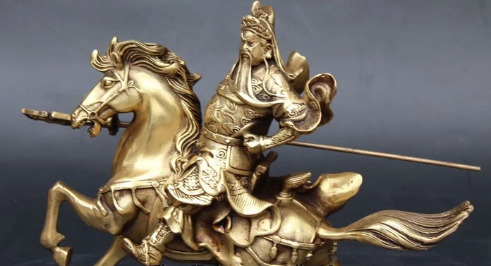 SCY 003010 10 &quotКитайская бронзовая лошадь Guan Gong Yu Warrior God Guangong статуя ножа (A0414) | Дом и