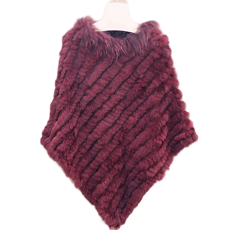 Женское меховое пончо HSPL шаль с отделкой из меха енота модная Осенняя вязаная