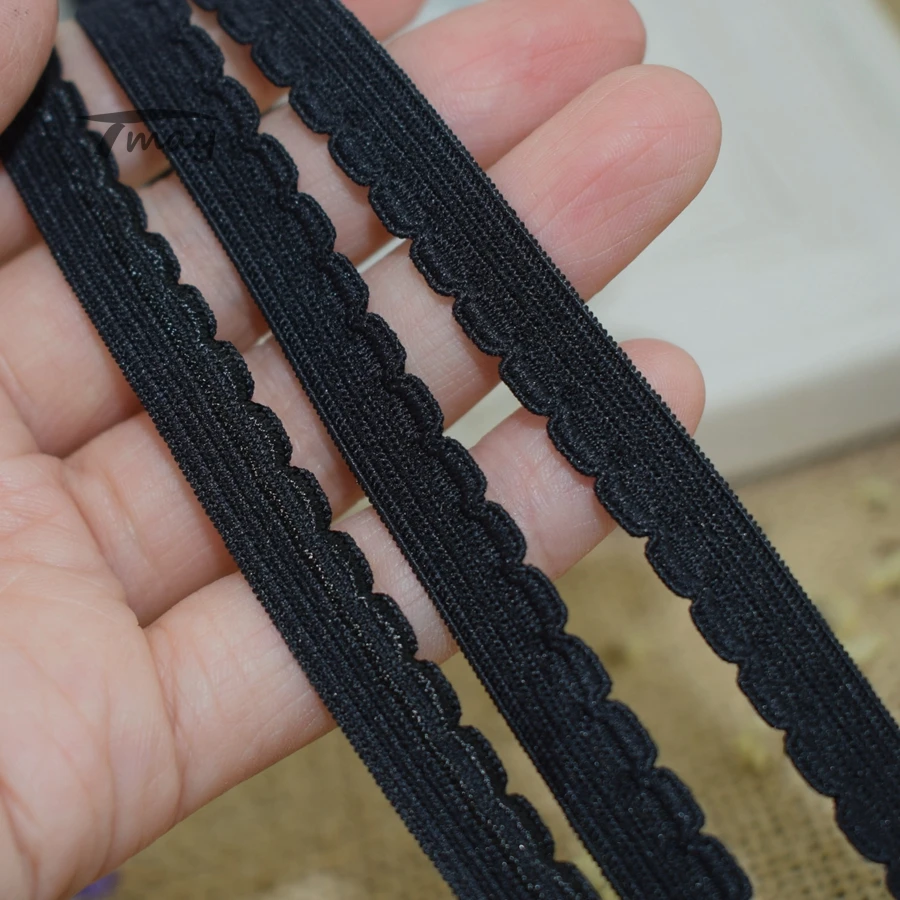 283 Solid Pure Black Elastic Bands Stretch Lace Ribbon Edge 8yards Trim Underwear pant Kids Hair Tie Use Spandex Rubber Bands