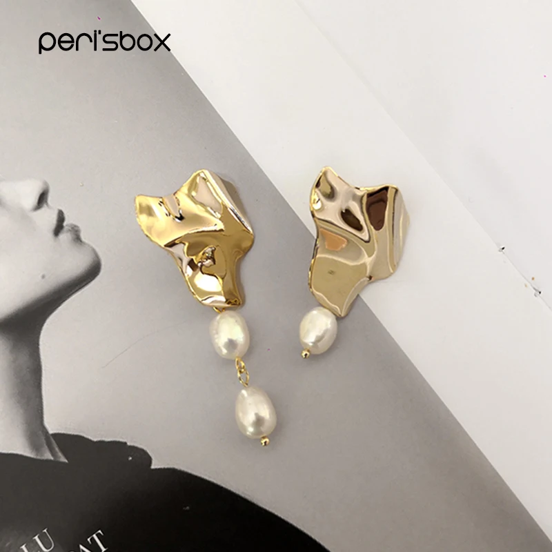 Золотые металлические серьги Peri'sbox из натурального пресноводного жемчуга