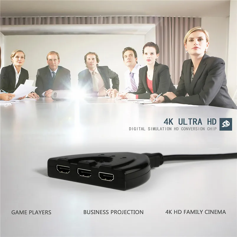 NewBEP высококачественный позолоченный 3 порта HDMI 4K x 2K переключатель входа 1 выход