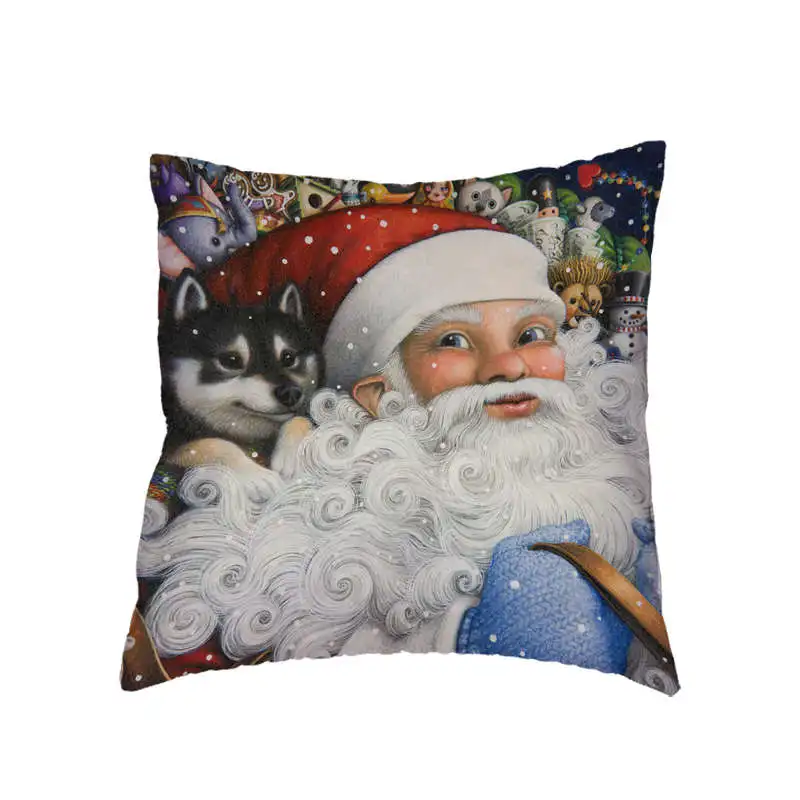 Dog Christmas Pattern Comfortable Sofa Cover Santa Printed Pillow Holiday Decorations Car Room Polyester Braz | Дом и сад