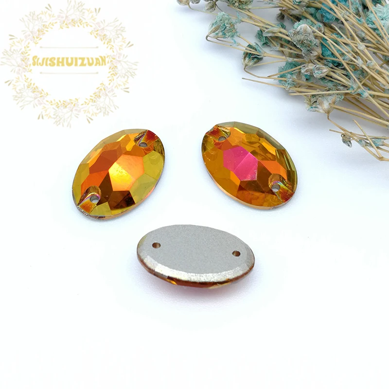 High-quality Starlight powder 001AP oval Crystal Glass Sew-on Rhinestones with two holes DIY wedding Dresses and Clothes | Дом и сад