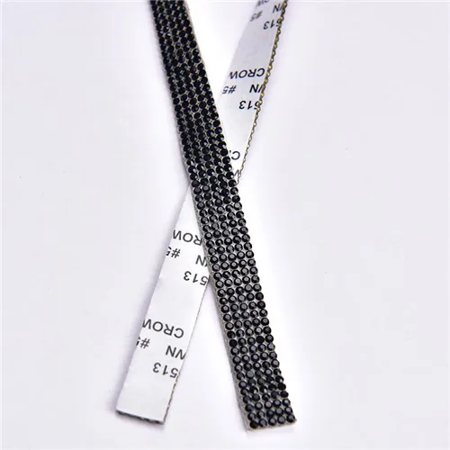 Jet Self Adhesive 1 ярд/партия, 5/6 строк, стразы, отделка 1 см, ширина SS6, горячая фиксация, самоклеющаяся лента с кристаллами, свадебное платье, украшение, свадебная аппликация - Цвет: Jet Self Adhesive