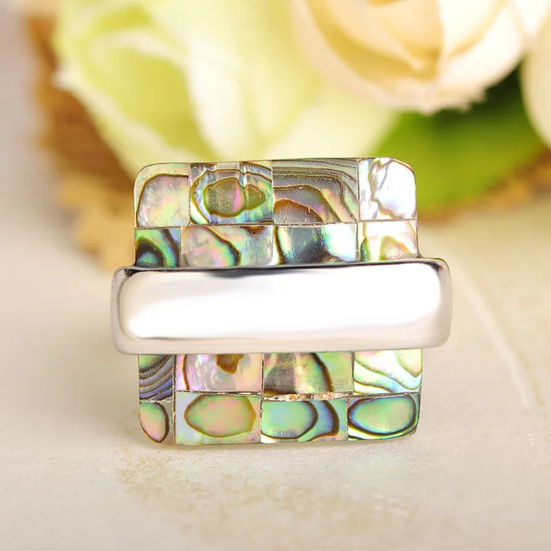 

Blucome Fashion Abalone Shell Necklace Earrings Rings Jewelry Sets Square Pendant French Hooks Earrings Women Party Decorations