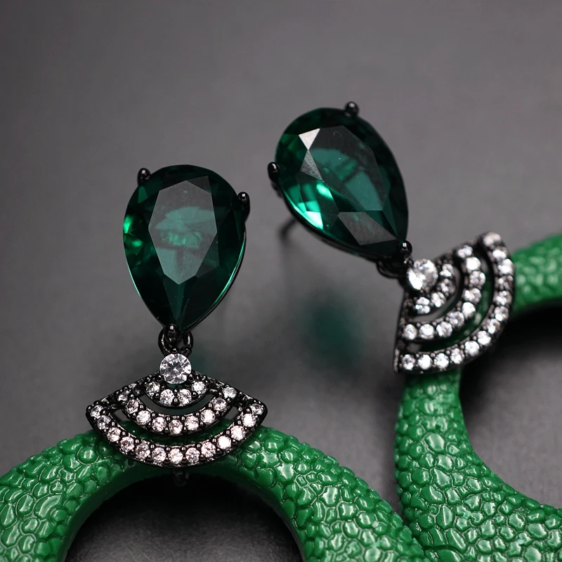 Винтажные геометрические большие круглые серьги для женщин зеленые полые