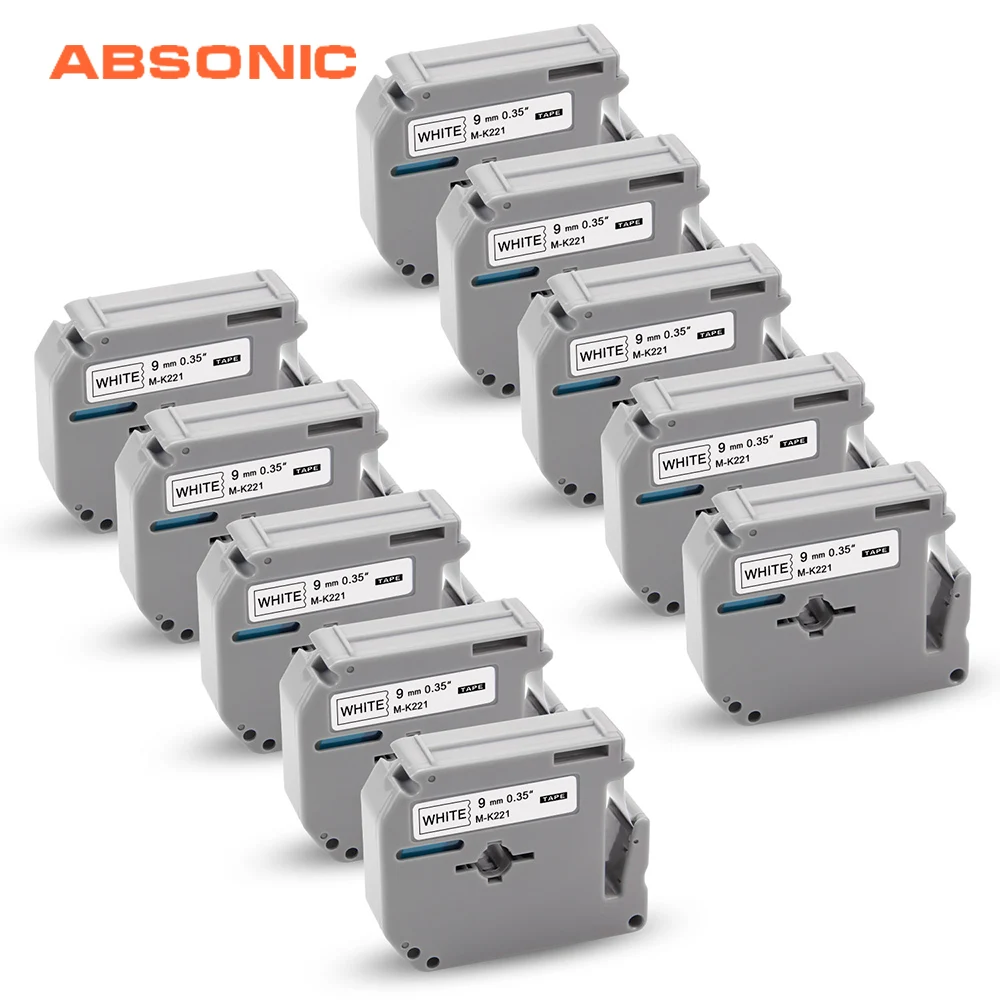 Absoonic 10 шт. картридж для ленты M221 M K221 MK221 221 черный на белом Совместимость Labeler Brother P
