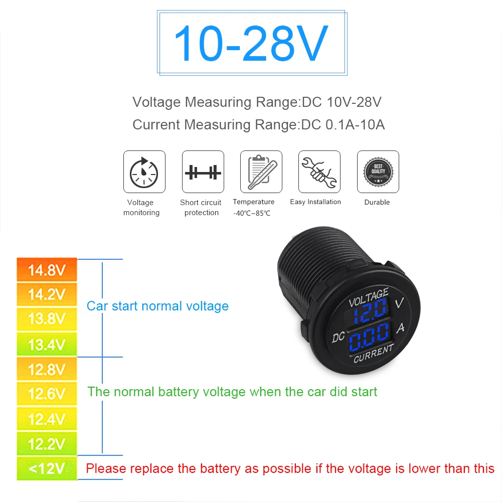 Водонепроницаемый Вольтметр для грузовика лодки мотоцикла 12 24 В светодиодный