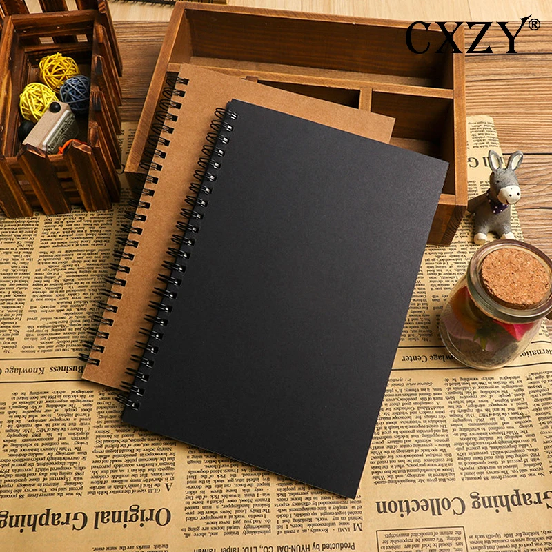MUJI стиль А5 черная пустая спиральная записная книжка крафт-бумага винтажная Записная книжка Дневник для путешествий filofax планировщик bullet agenda