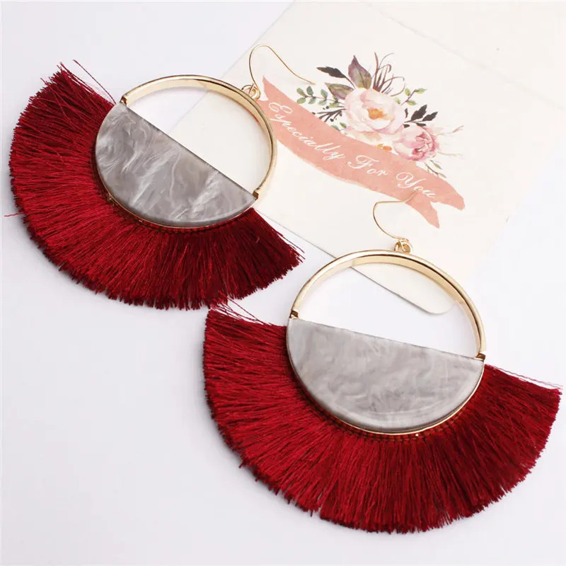 Висячие серьги для женщин с кисточками богемные винтажные массивные бахромой в
