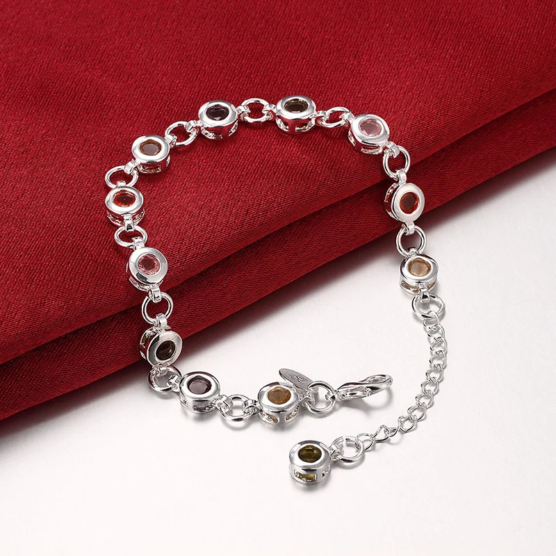 Стерлингового Серебра 925 Браслет Для Женщин Разноцветные Круглый Cz Камень