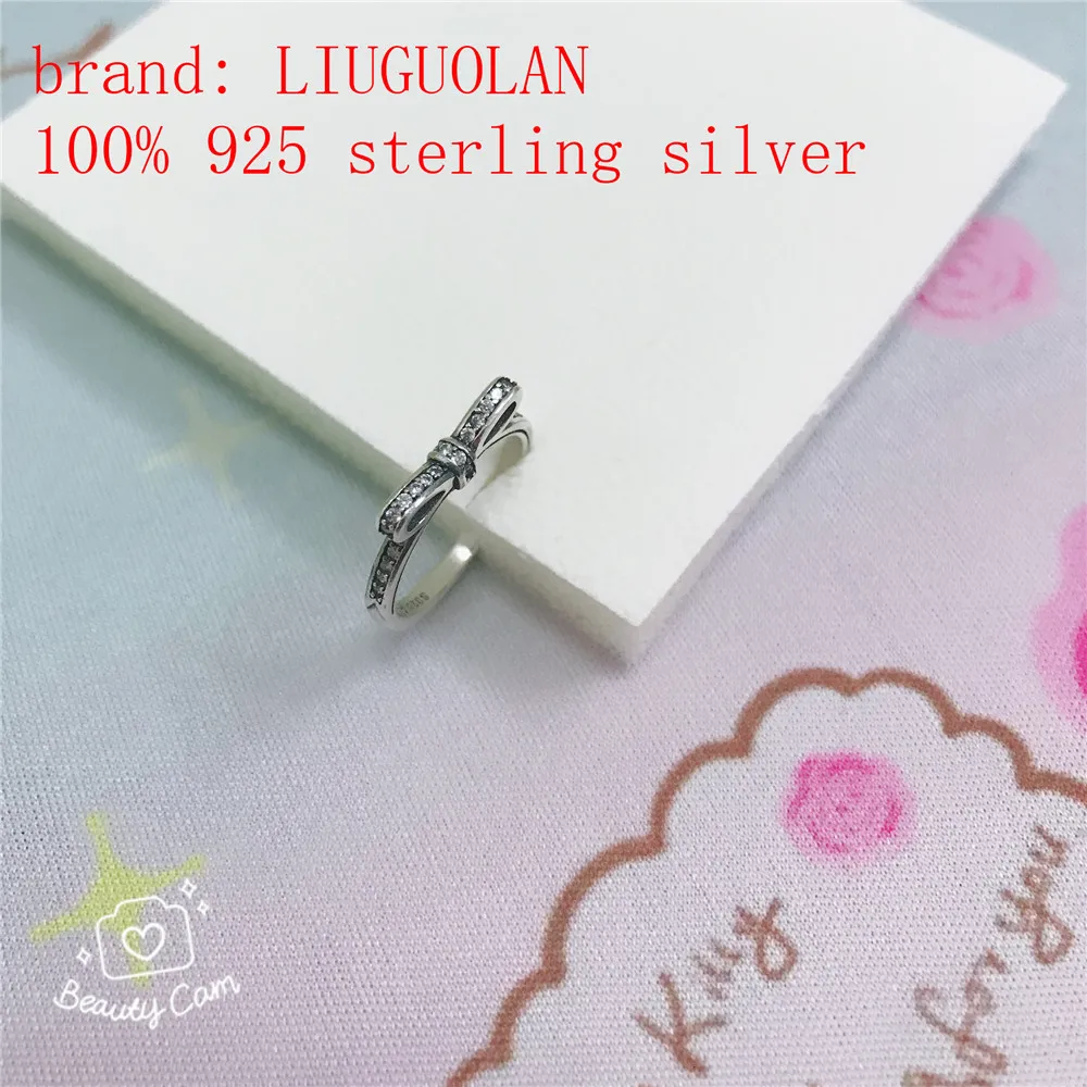 LIUGUOLAN 100% 925 sterling silver rings butterfly bow decoration charms beads ring fashion women DIY jewelry with clear cz | Украшения и