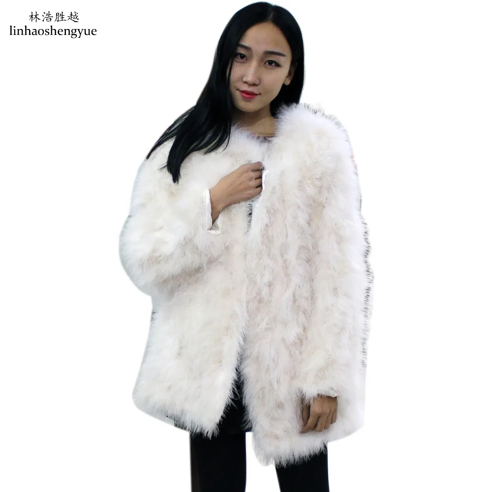 

Linhaoshengyue 65cm long Ostrich hair women coat 2017