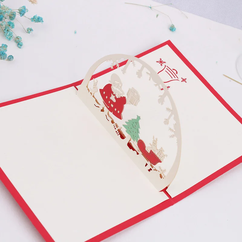 OLOEY Санта Клаус Олень сани 3D Pop Up Card Рождество карты Подарочная открытка ручной