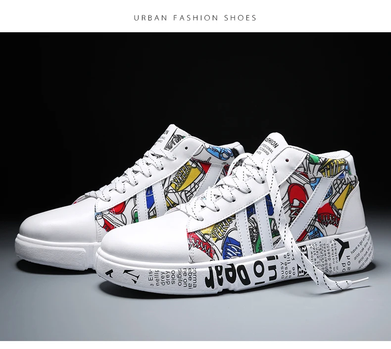 TYDZSMT Graffiti Sneakers Autumn Winter High Top Lover Shoes PU Woman Sneakers White Shoes Plus Size Zapatos De Mujer