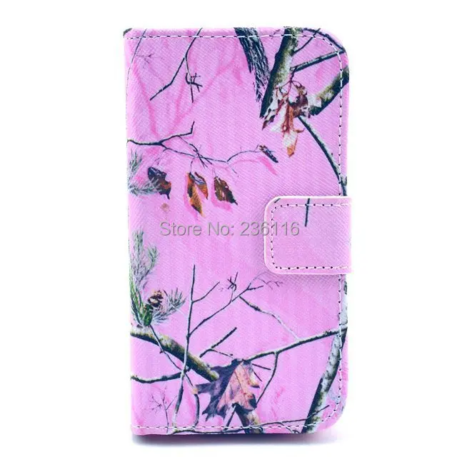 Pink Camo Tree Pattern PU Leather Case with Stand Cover for Apple iPhone 4 /4S Shell |
