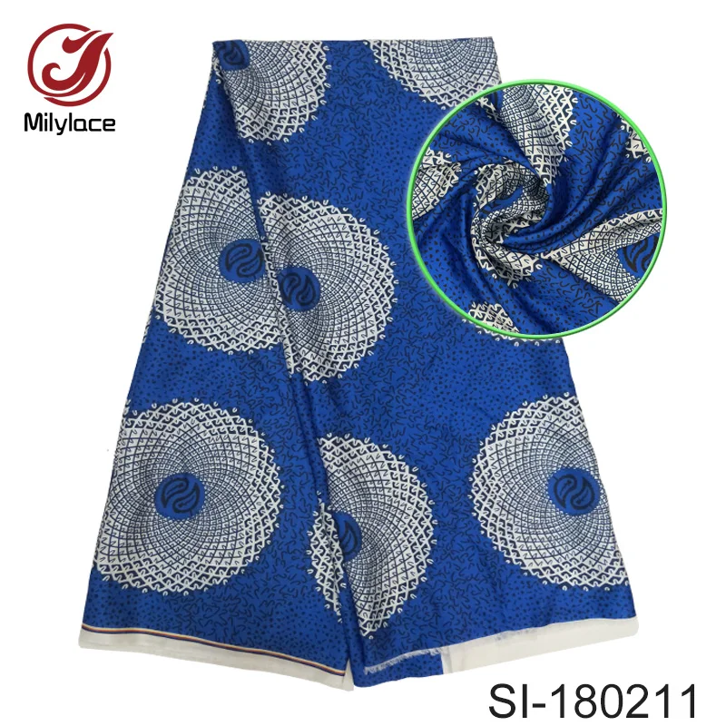 

Charming flower pattern printed silk fabric 5 yards per lot african digital print silk fabric for party SI180212