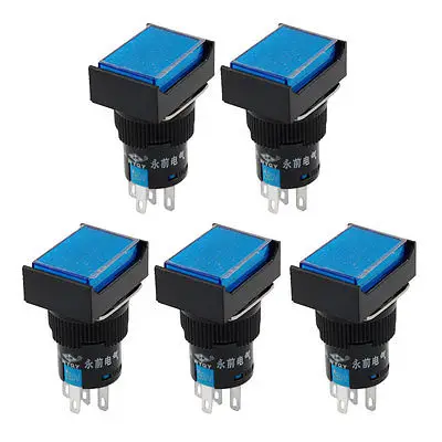 5 x AC 220V Blue Light Rectangular Cap Momentary Panel Push Button Switch | Обустройство дома