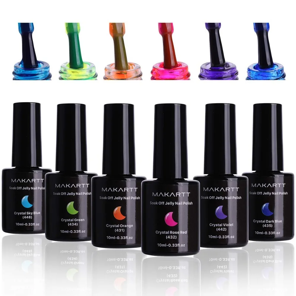 Makartt Гель-лак Crystal Rainbow Jelly набор для ногтей 6 шт. Блестящий стойкий замачивающийся УФ светодиодный Гель-лак для отверждения цветной гель