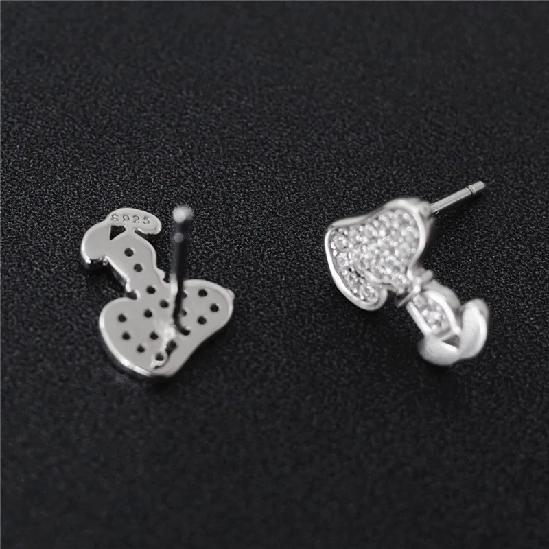 doggy cartoon snooopy full cubic zircon earring 100% 925 Sterling silver Jewelry fashion Hypoallergenic Stud earrings women gift | Украшения