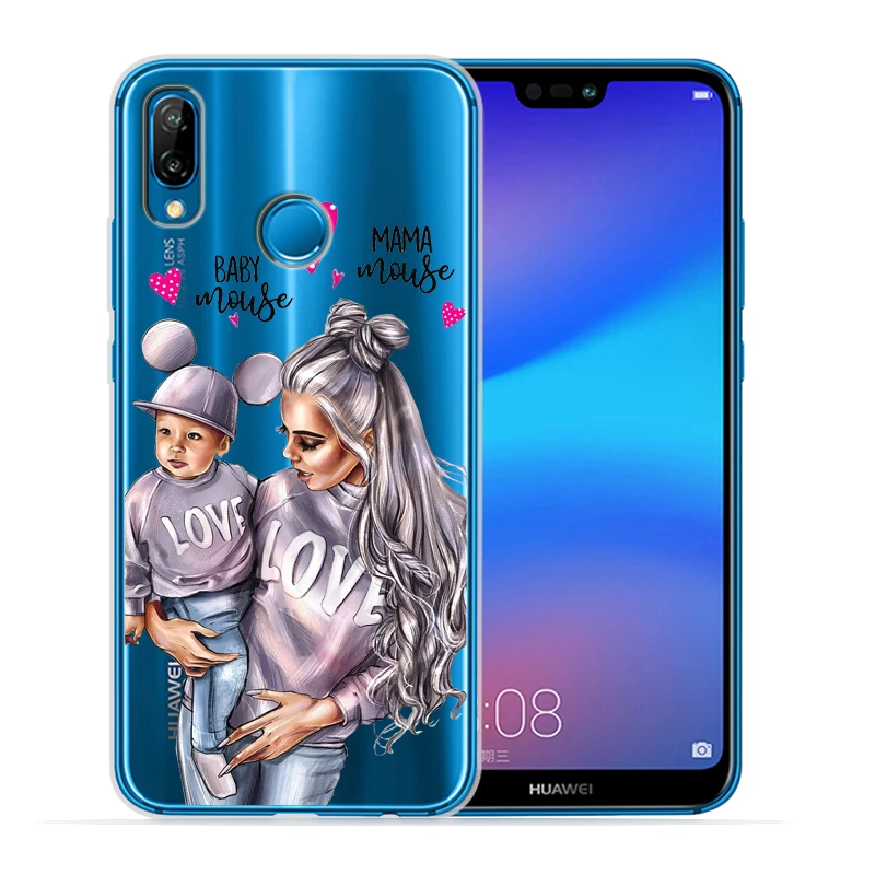 Чехол для телефона с черными и коричневыми волосами для мамы и дочки Huawei P30 Lite P30 Pro P20 Lite P8Lite P9Lite P10 P Smart Capa - Цвет: 13