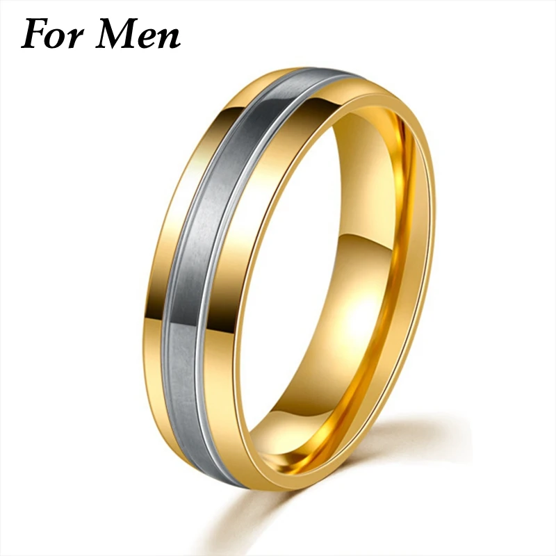 For Men Модные золотые обручальные кольца для женщин Титановый стальной свадебный ювелирный подарок на день Святого Валентина поддержка выгравированное имя для пары - Цвет основного камня: For Men