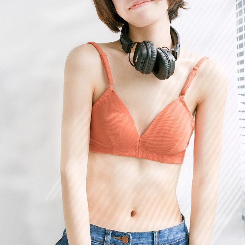 Бюстгальтер пуш ап Bralette для девочек подростков бюстгальтер в рубчик с глубоким