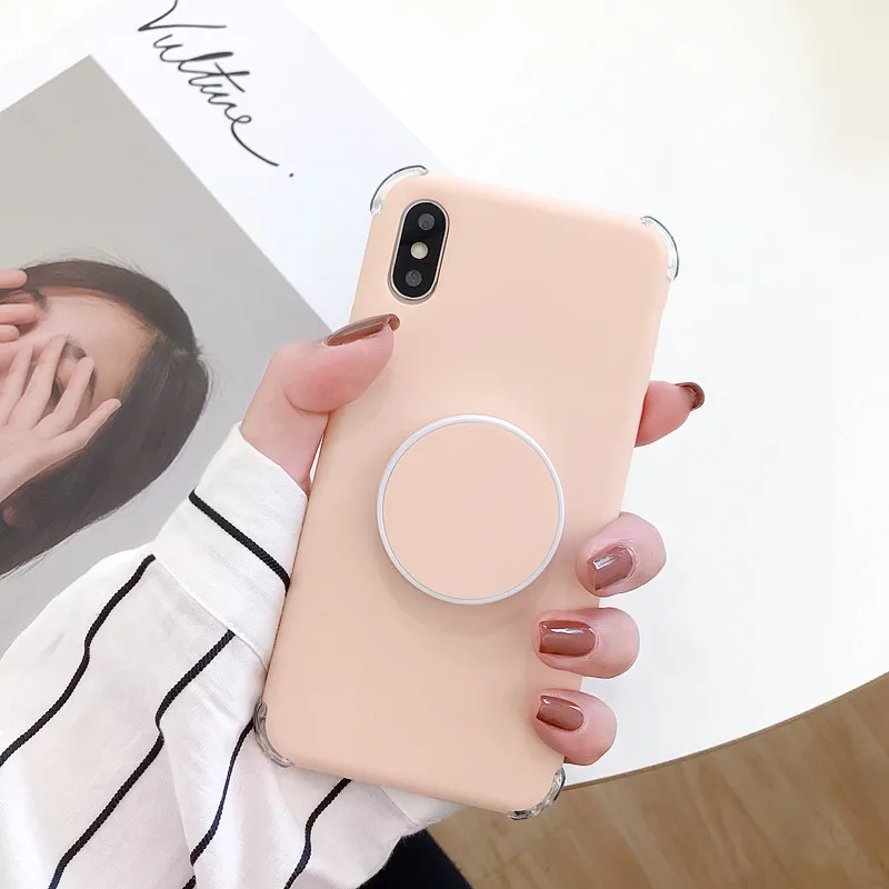 Luxury Silicon Case With Retractable Bracket For iPhone XMAX X Four-corner Anti-knock Soft TPU Cover XR 6 6s 7 8 Plus |