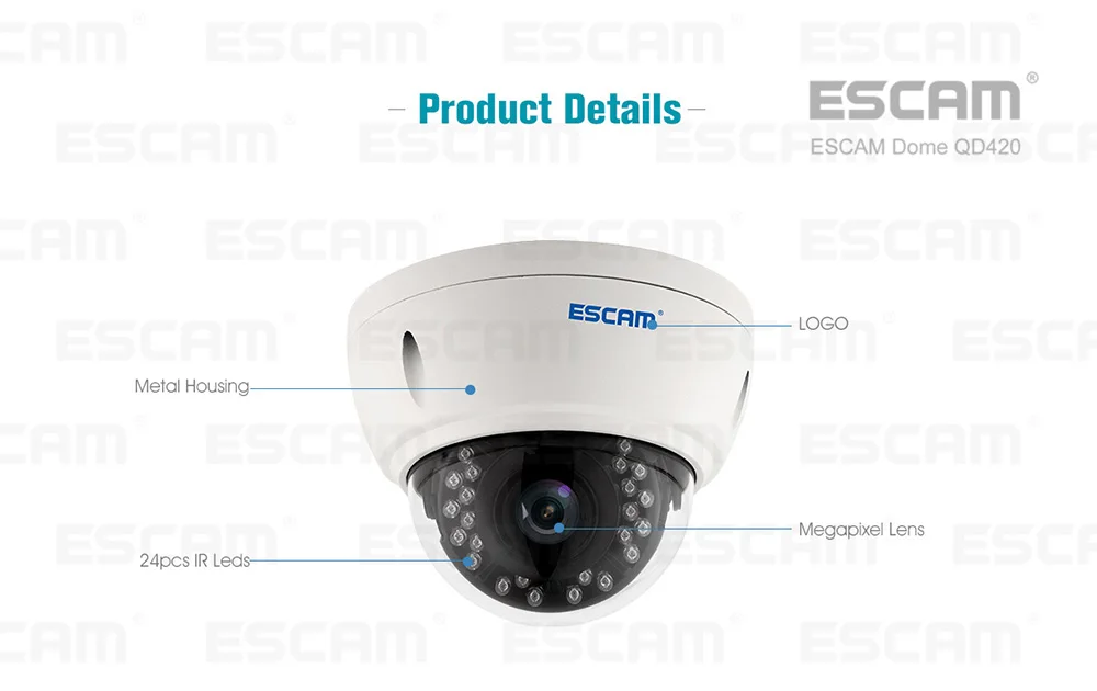 Escam QD420 купольная ip-камера Камера H.265 4MP 1520 P Onvif P2P ИК наружного наблюдения Ночное Видение видеонаблюдения Камера Android iPhone