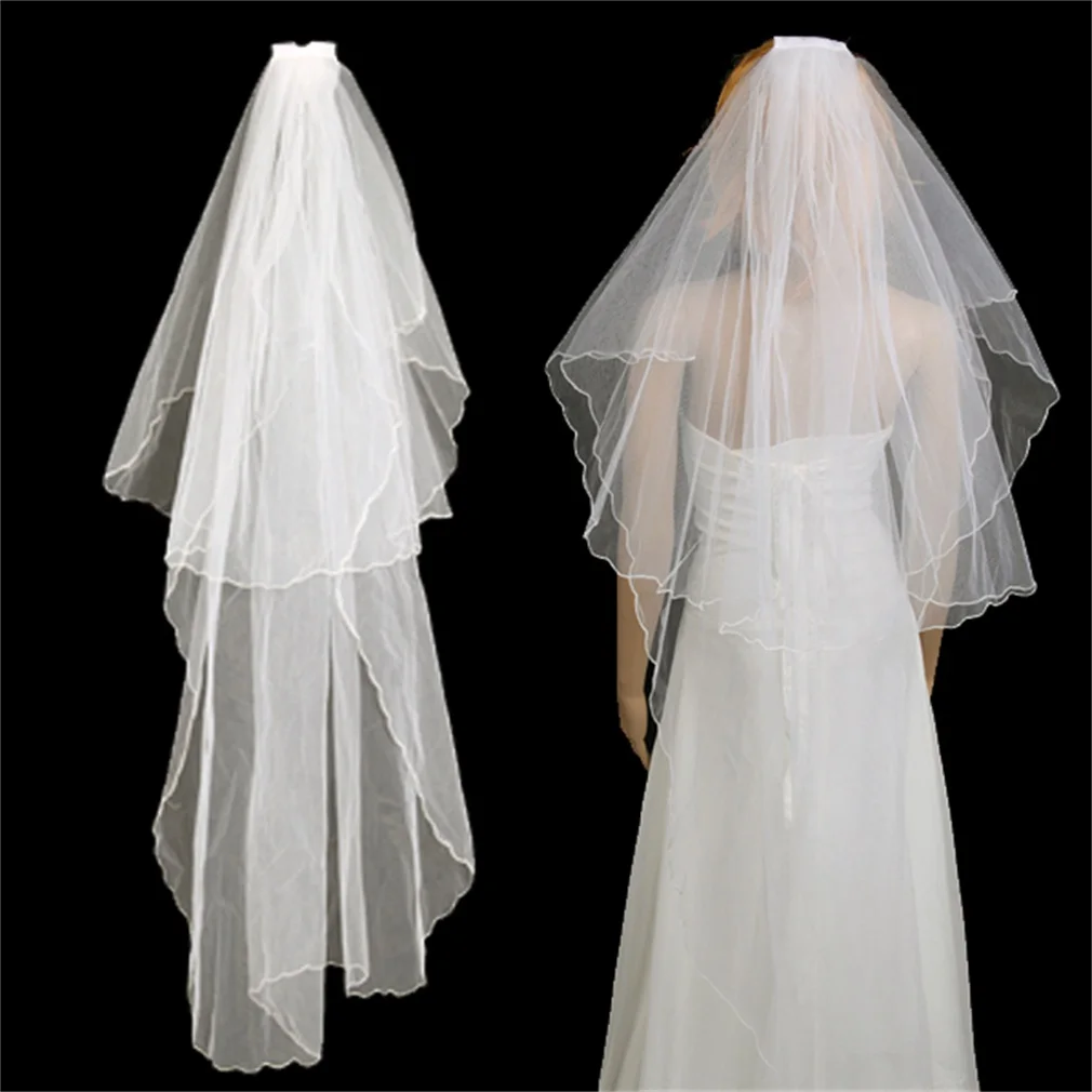 1 комплект 2 слоя кремово-белая свадебная вуаль атласная кромка + заколка для
