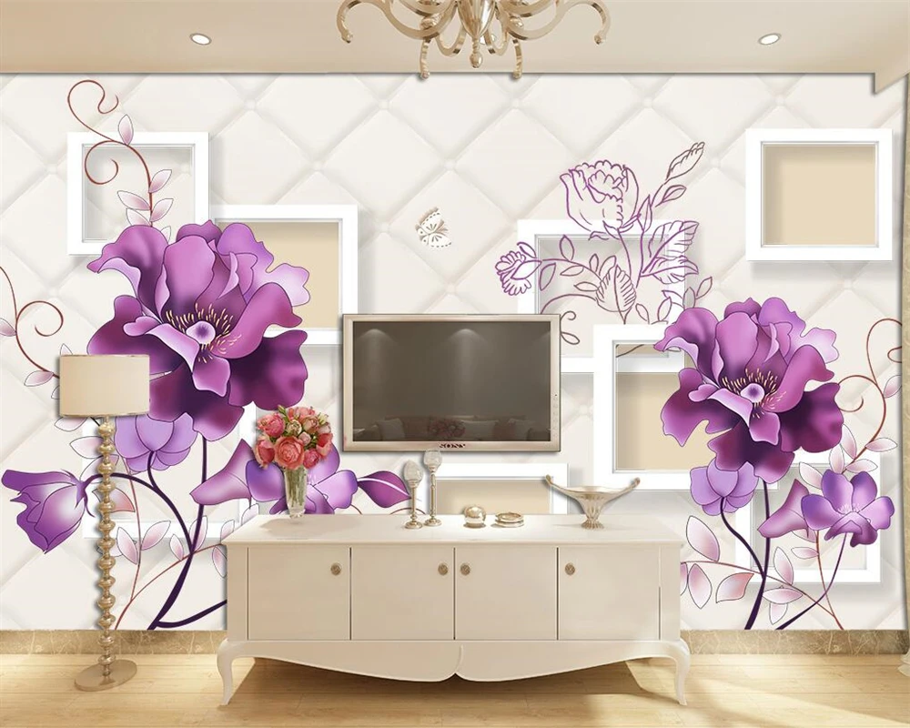

Beibehang Custom Wallpaper Home Decorative Frescoes Simple Floral 3D Stereo Soft Pack TV Background Wall mural 3d wallpaper