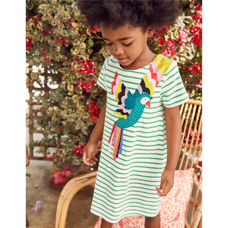 Fashion Baby Girls Dresses Summer Kids Embroidered Animal Dress Children Short Sleeve Vestidos Cotton Beach Clothes | Детская одежда и