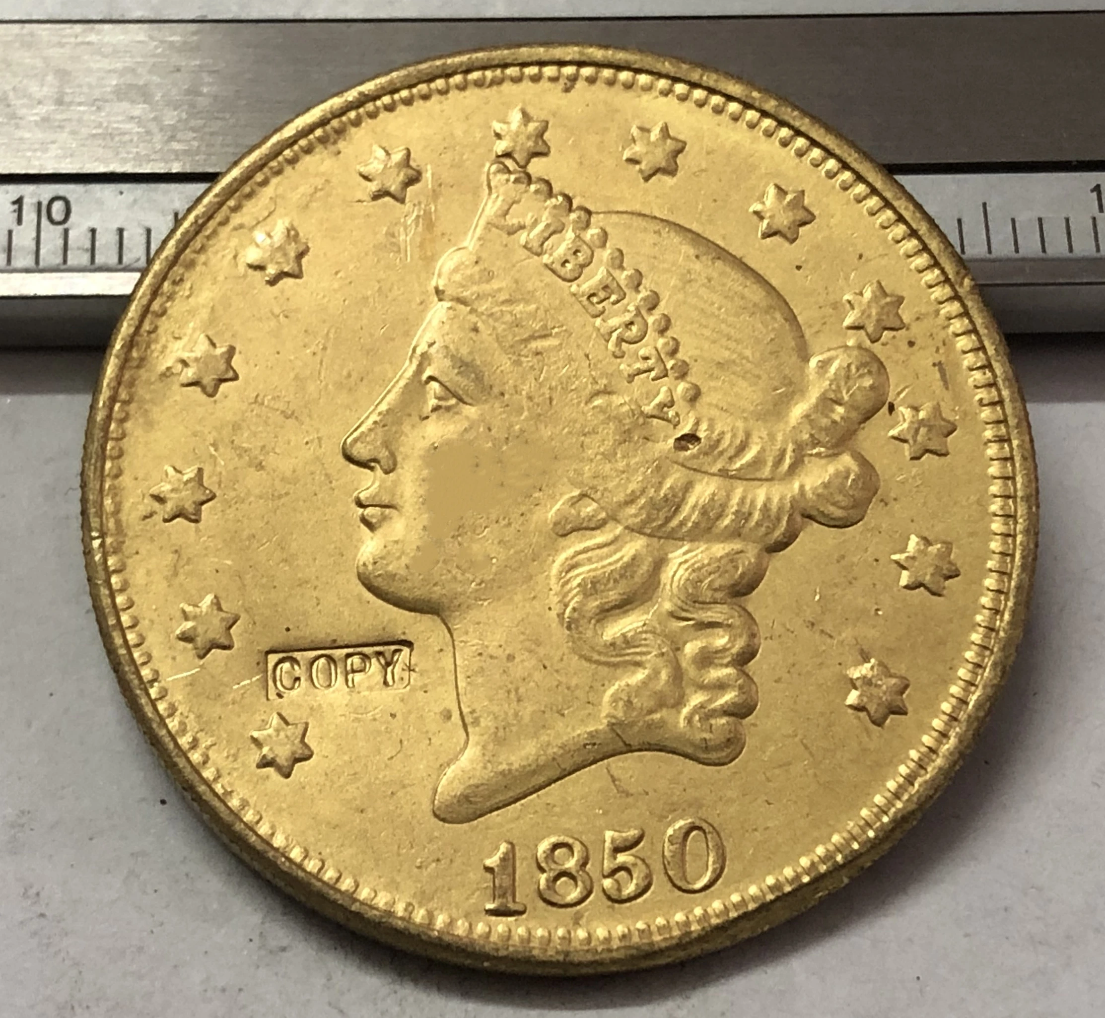 1850 P. O.S США LIBERTY HEAD (без девиза на обратной стороне) $20 позолоченная копия