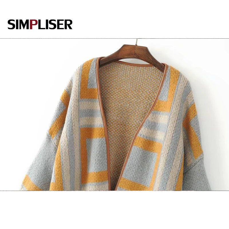 Women Fashion Cadigans 2019 Open Knitted Outwear Oversize Sweaters Striped Female Knitwear Winter Sweater Popcorn Jumpers |