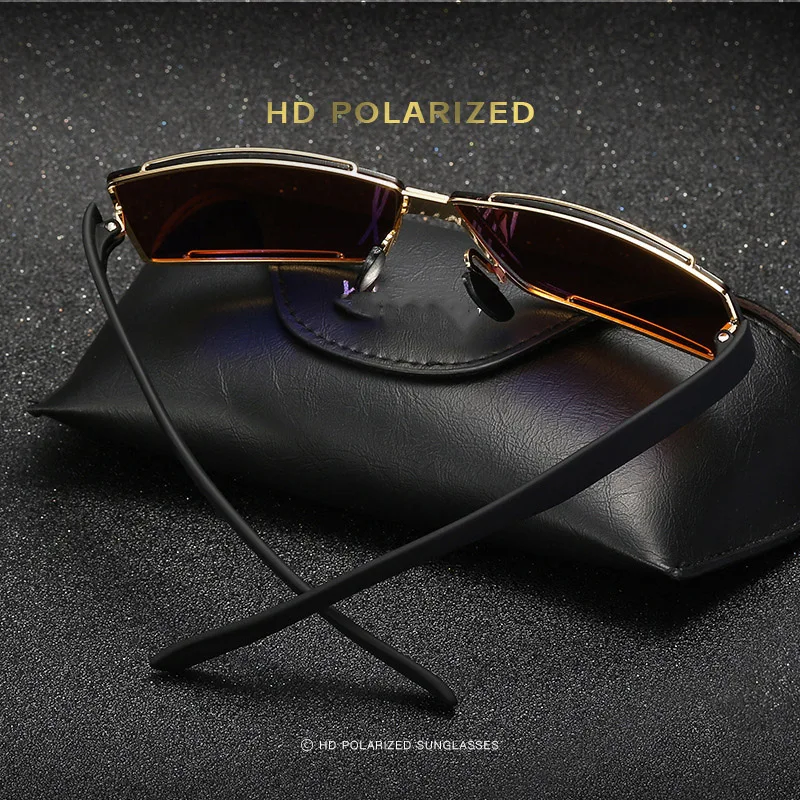 Мужские солнцезащитные очки с прямоугольными поляризационными линзами в стиле