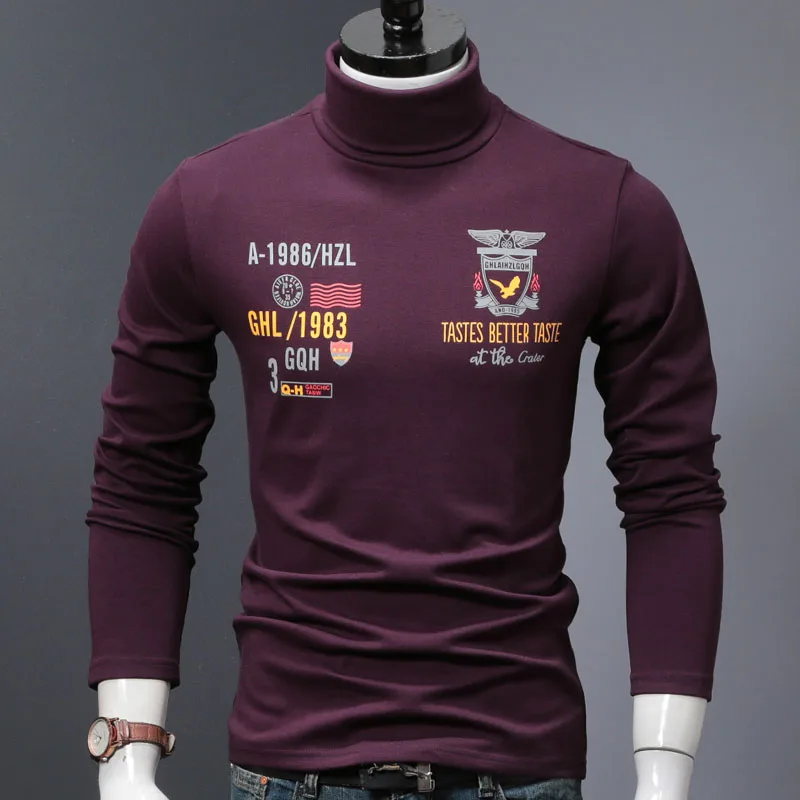 purple Мужская футболка с длинным рукавом модная трендовая футболка мужские зимние топы Термофутболка одежда - Цвет: purple