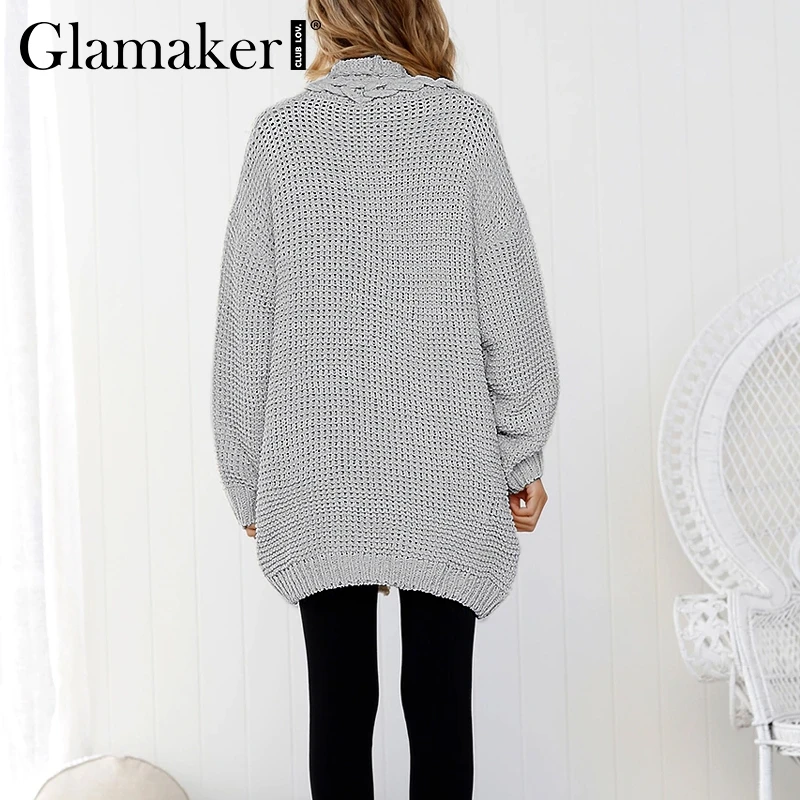 Женский Длинный трикотажный свитер Glamaker хлопковый свободный свитер| |