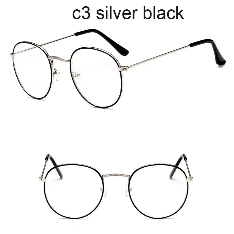3silver black Круглые Женские очки с прозрачными линзами, новинка, Ретро стиль, металлическая оправа для очков, поддельные очки, оптическая оправа для очков, прозрачные очки - Цвет оправы: 3silver black